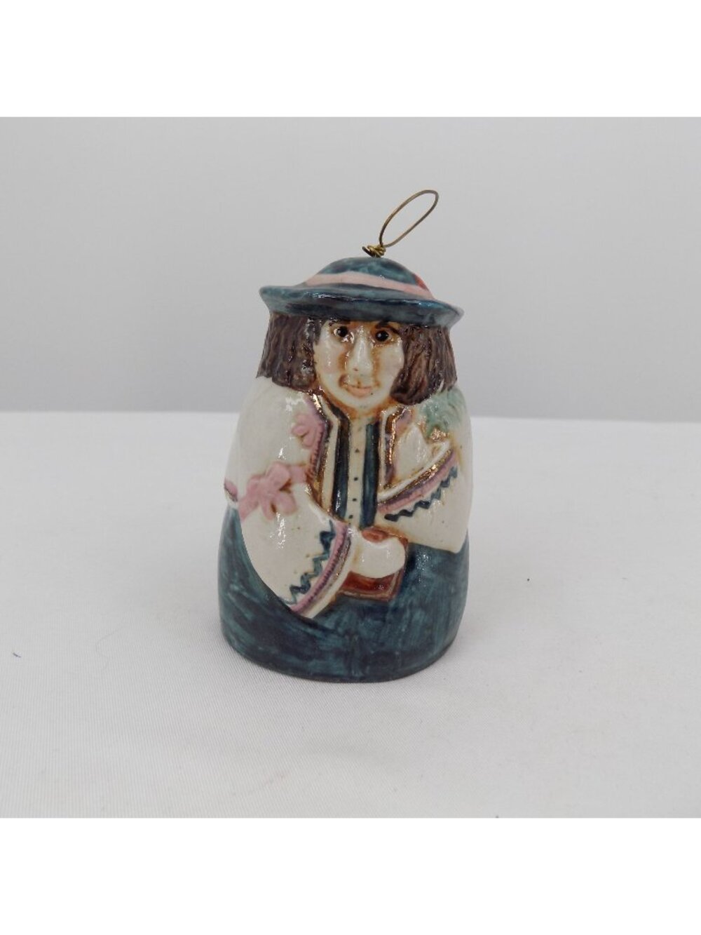 Salamander Pottery Hand-Painted Ceramic Bell Groom Ornament Wire Loop 1986 3"